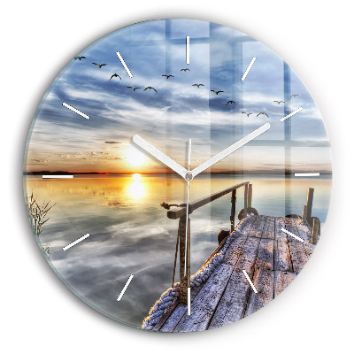 Round glass clock Lake Sunset