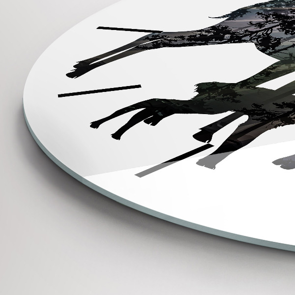 Round glass clock Deer family