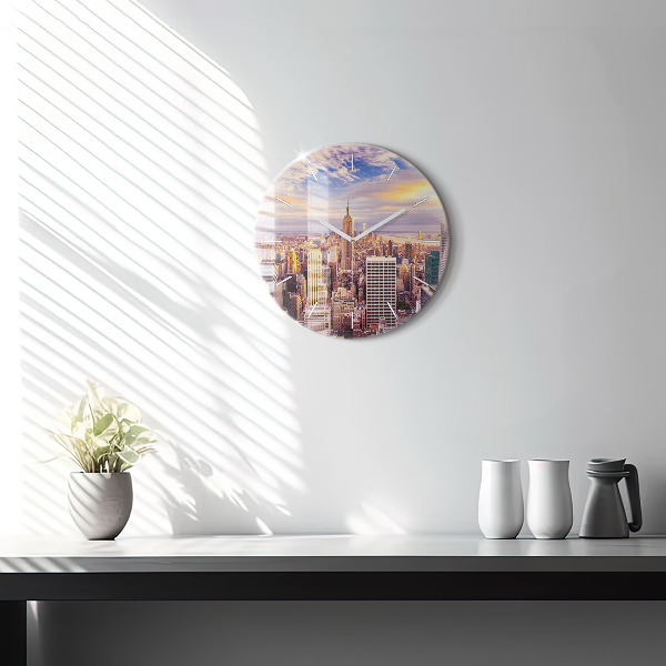 Round glass clock Sunset New York
