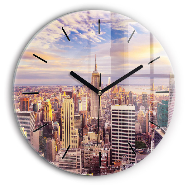 Round glass clock Sunset New York