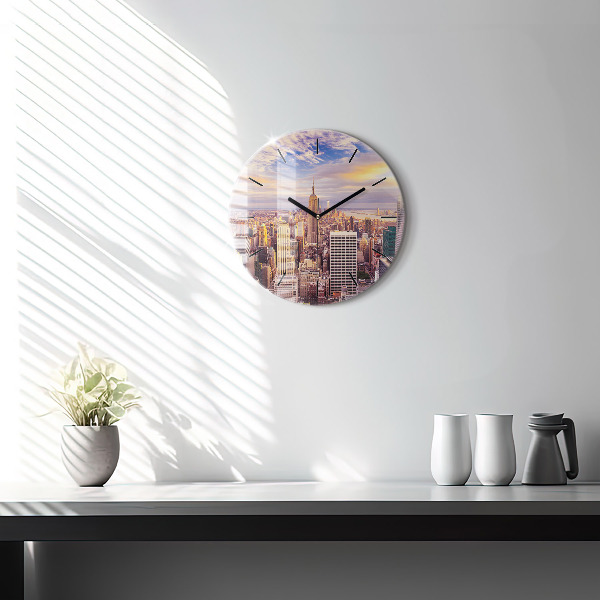 Round glass clock Sunset New York