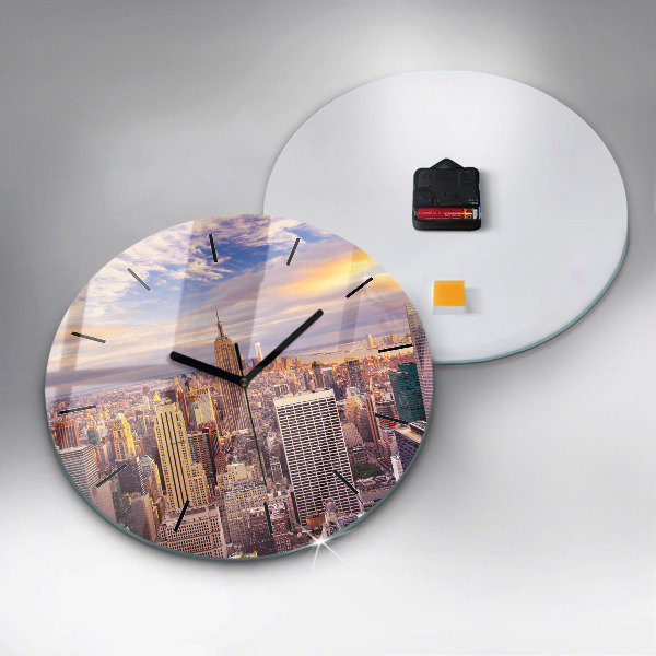 Round glass clock Sunset New York