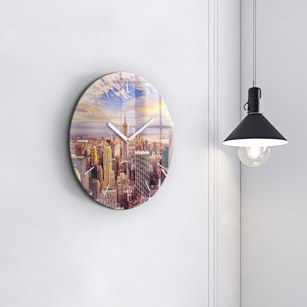 Round glass clock Sunset New York