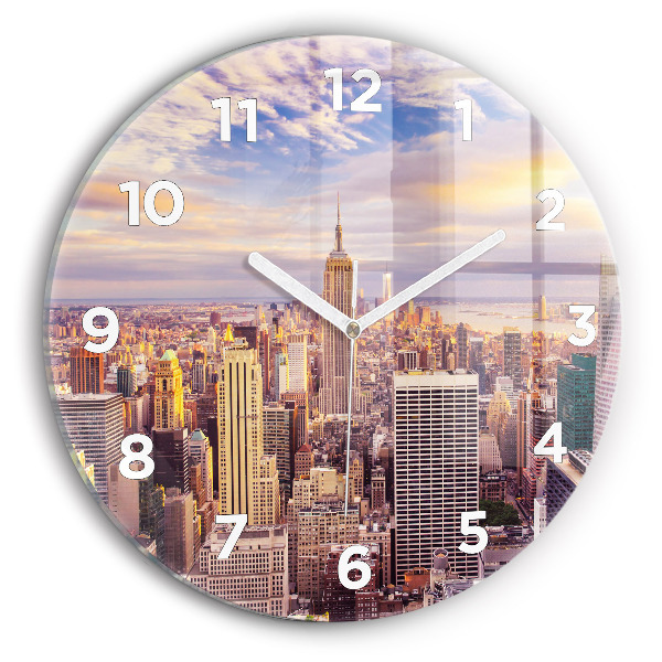 Round glass clock Sunset New York