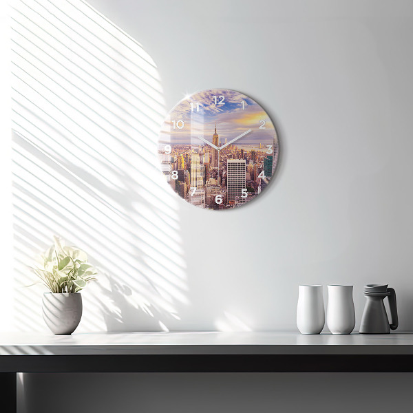 Round glass clock Sunset New York