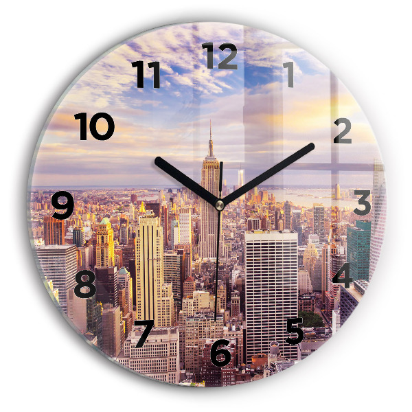 Round glass clock Sunset New York
