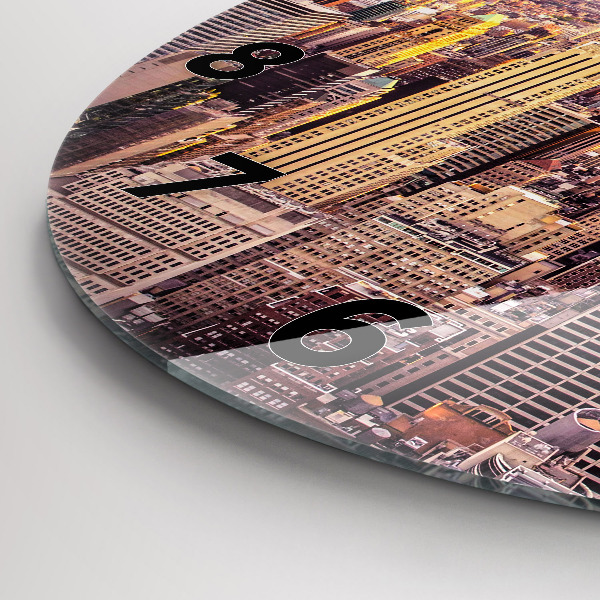 Round glass clock Sunset New York
