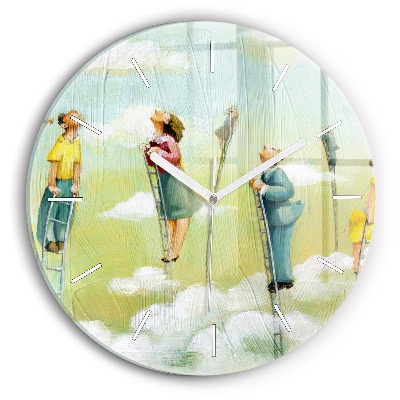 Round glass clock People on ladders