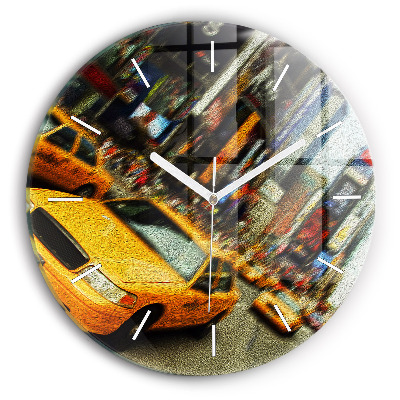 Round glass clock New York City taxis