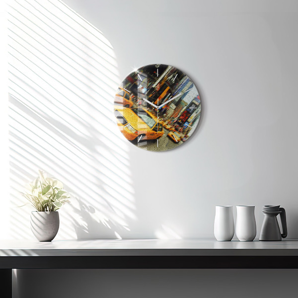 Round glass clock New York City taxis