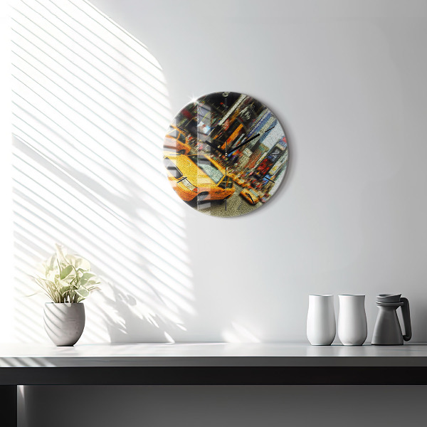 Round glass clock New York City taxis