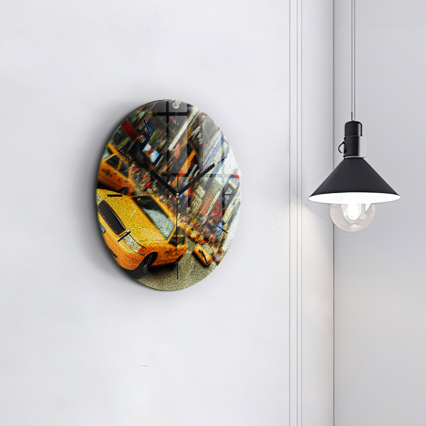 Round glass clock New York City taxis