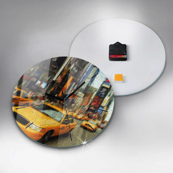 Round glass clock New York City taxis