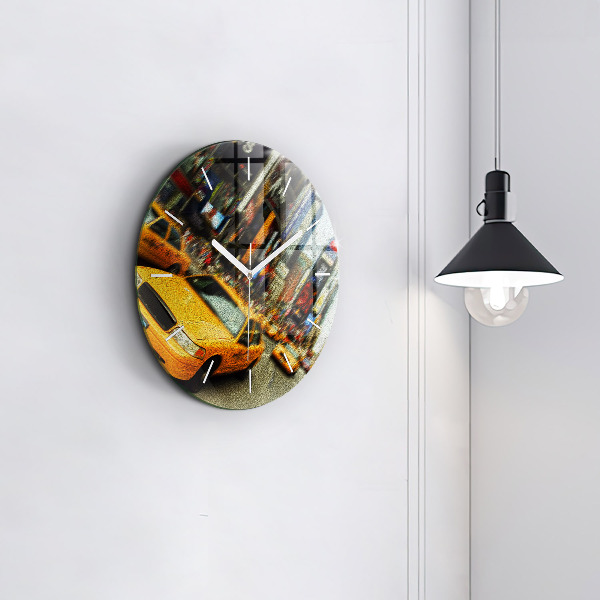 Round glass clock New York City taxis