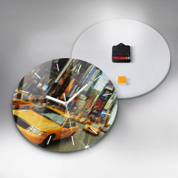 Round glass clock New York City taxis