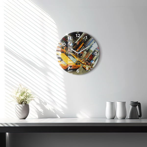 Round glass clock New York City taxis