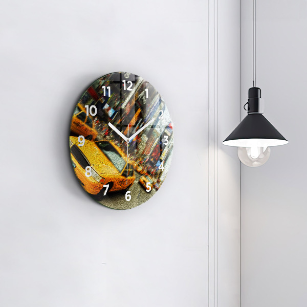 Round glass clock New York City taxis