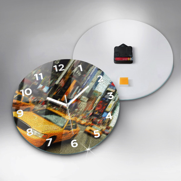 Round glass clock New York City taxis