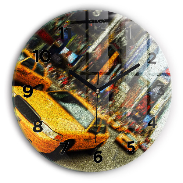 Round glass clock New York City taxis