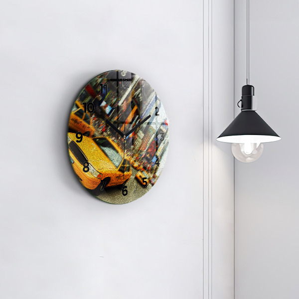 Round glass clock New York City taxis