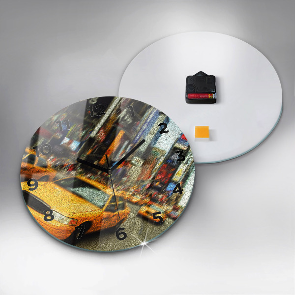 Round glass clock New York City taxis
