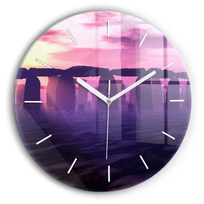 Round glass clock Sunset at Stonehenge