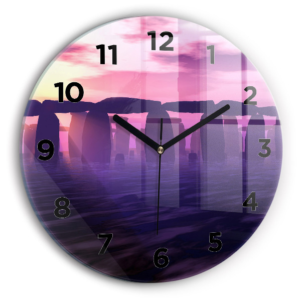 Round glass clock Sunset at Stonehenge