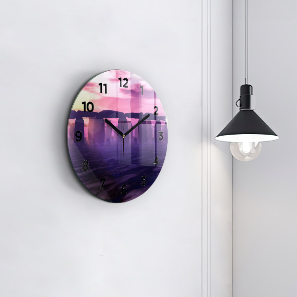 Round glass clock Sunset at Stonehenge