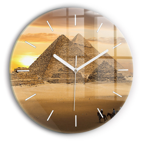 Round glass clock Pyramids and sunset