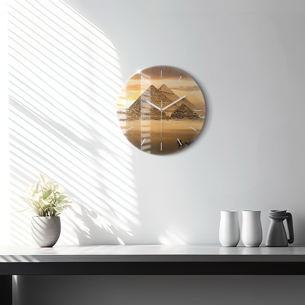 Round glass clock Pyramids and sunset