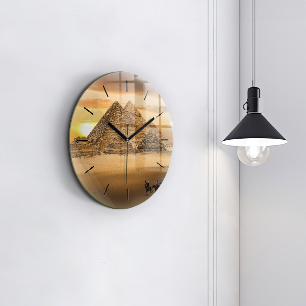 Round glass clock Pyramids and sunset
