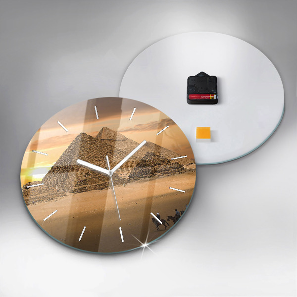 Round glass clock Pyramids and sunset