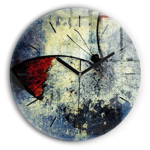 Round glass clock Butterfly vintage style