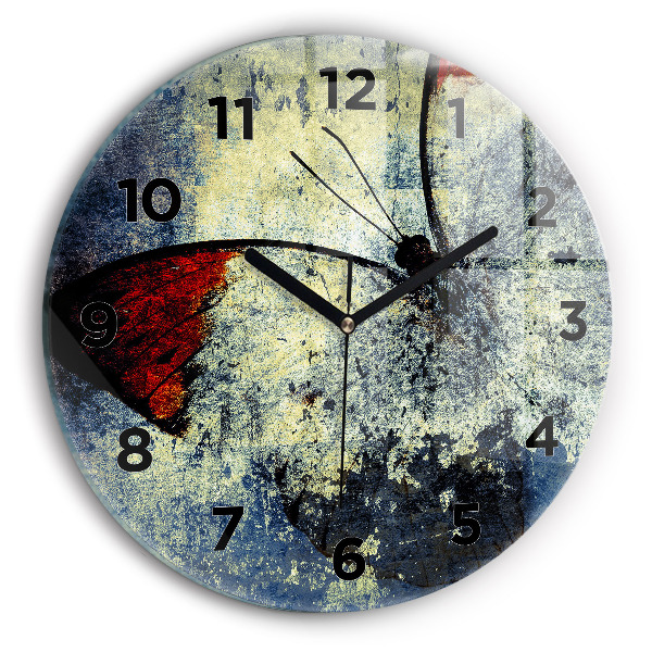 Round glass clock Butterfly vintage style