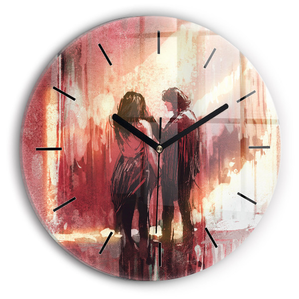 Round glass clock Young couple in love
