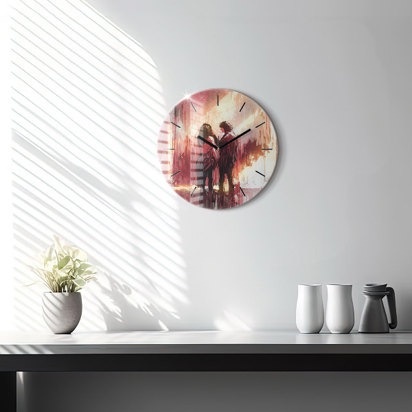 Round glass clock Young couple in love