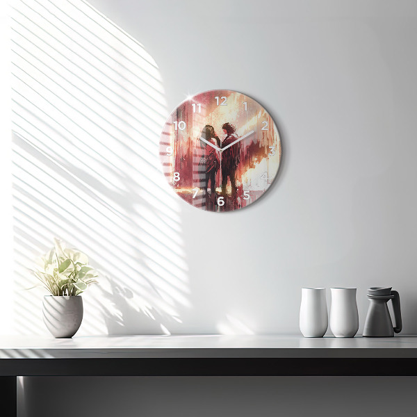 Round glass clock Young couple in love