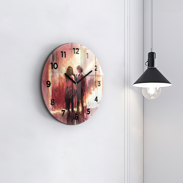 Round glass clock Young couple in love