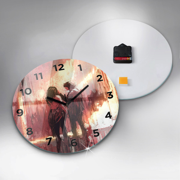 Round glass clock Young couple in love