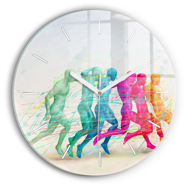 Round glass clock Colorful people
