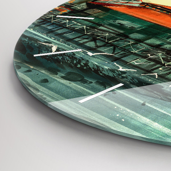Round glass clock Fishing village
