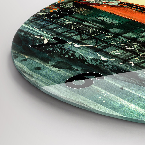 Round glass clock Fishing village