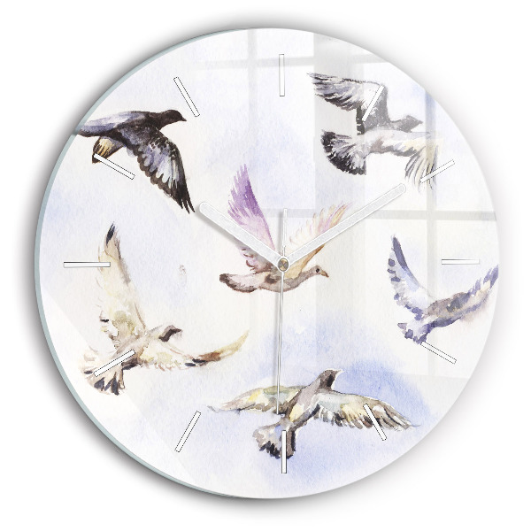 Round glass clock Flying birds