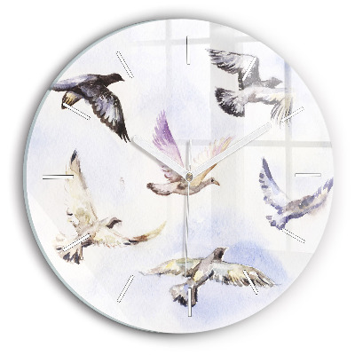 Round glass clock Flying birds