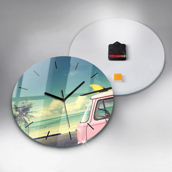 Round glass clock Car with surfboard
