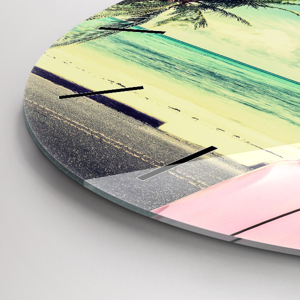 Round glass clock Car with surfboard