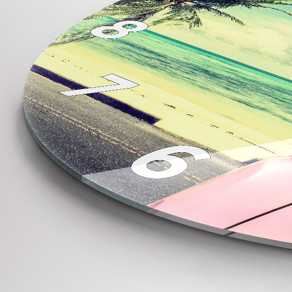 Round glass clock Car with surfboard