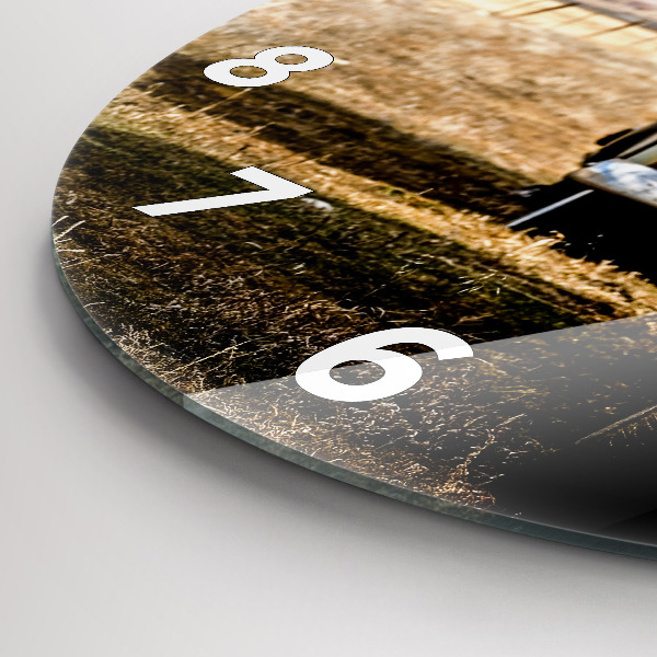 Round glass clock Old cars