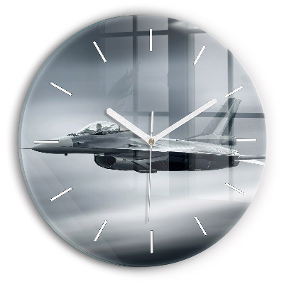 Round glass clock Military aircraft