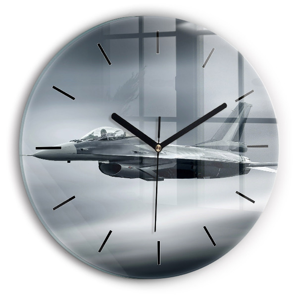 Round glass clock Military aircraft